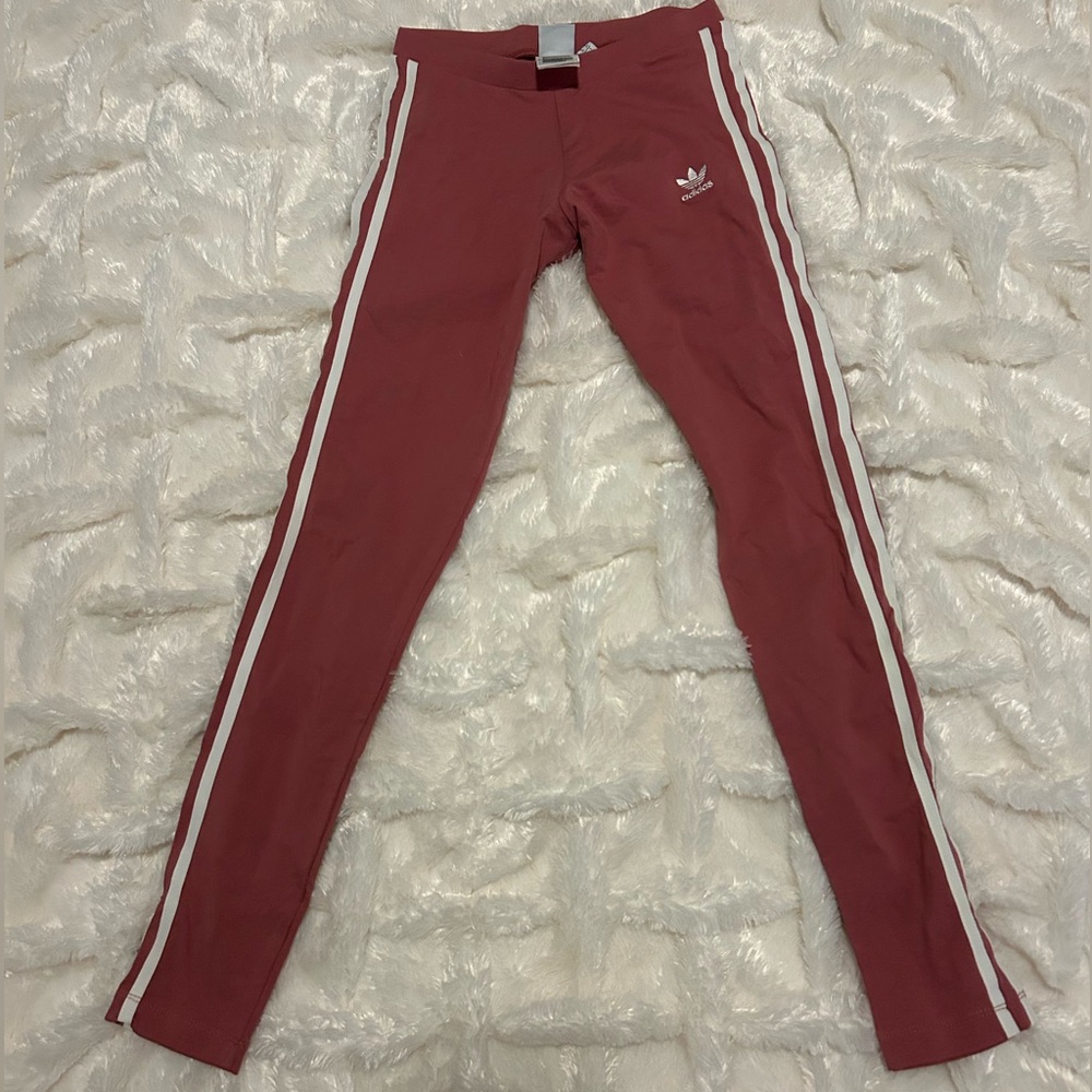 adidas Maroon Leggings with White Side Stripes